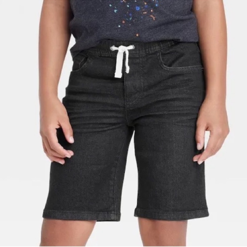 Target Kids Black Pull-On Bermuda Shorts with White Drawstring
